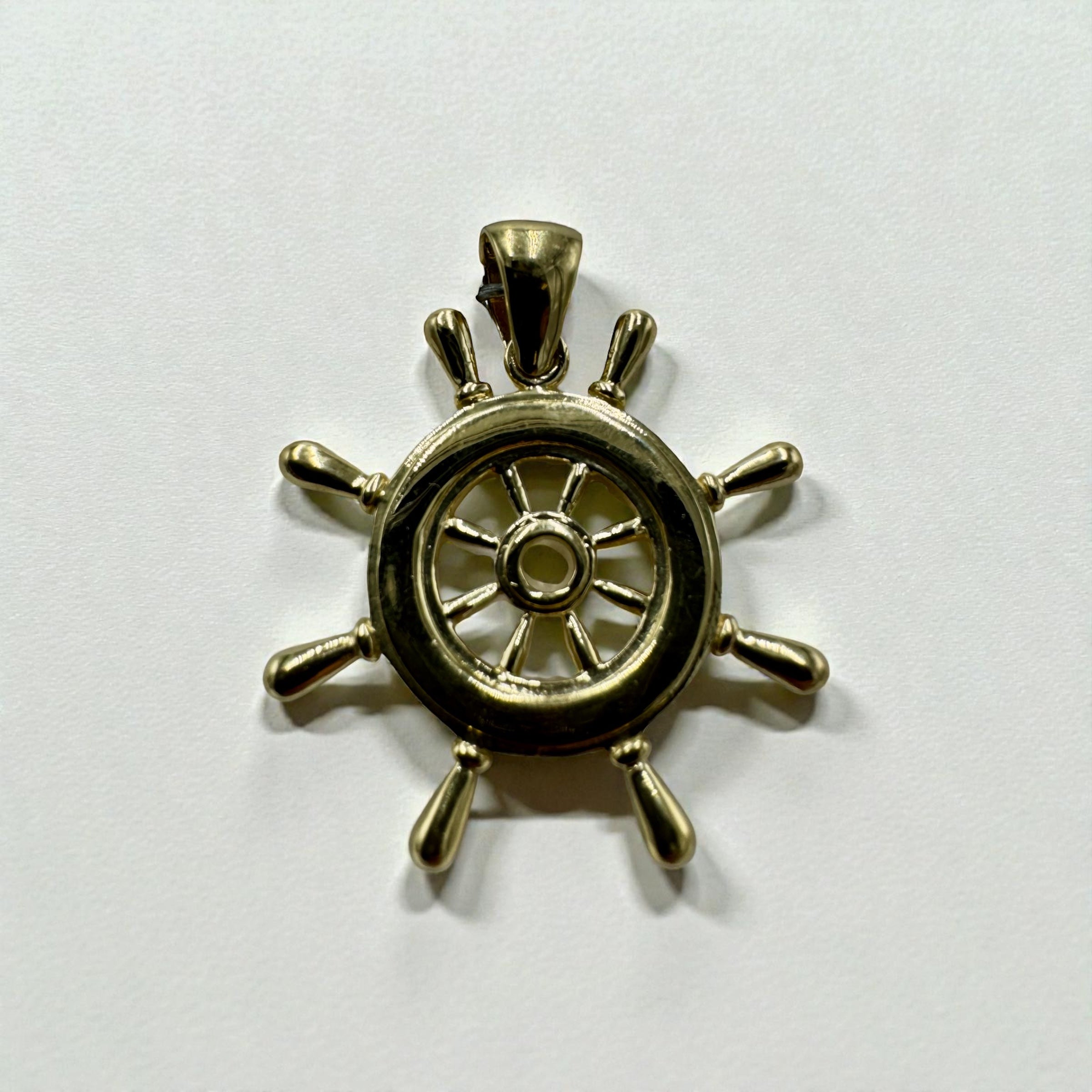 14K Yellow Gold Ship Wheel Pendant – 12 Grams | Nautical Maritime Design