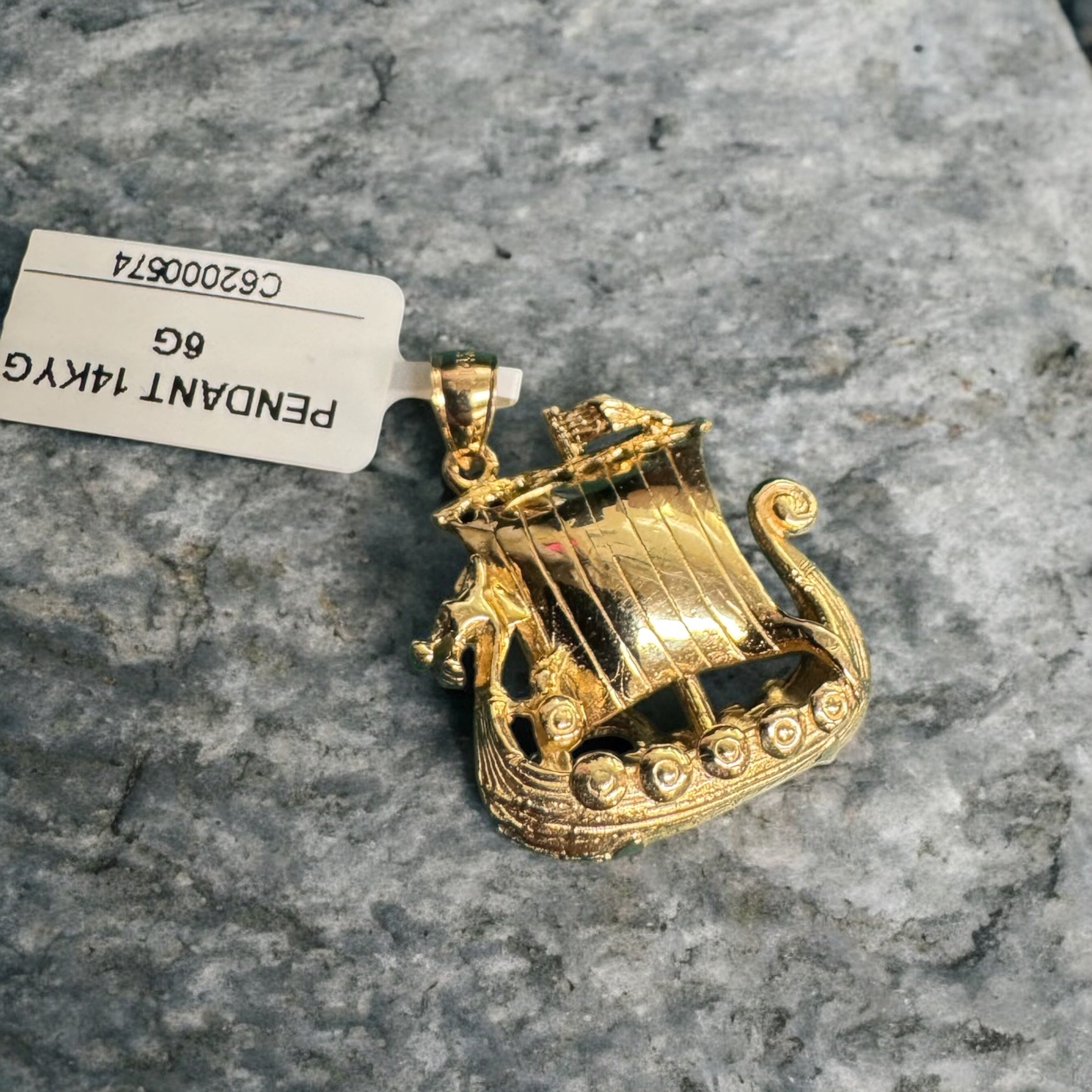 14K Yellow Gold Viking Ship Pendant – 6 Grams | Norse Warrior Longship Design