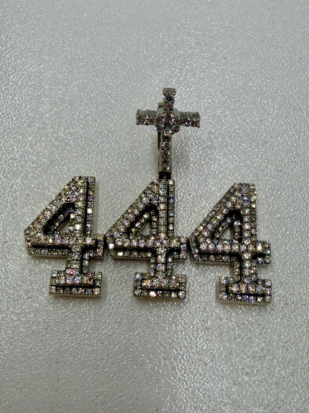 10K White Gold “444” Pendant with Diamond Accents – 18.4g