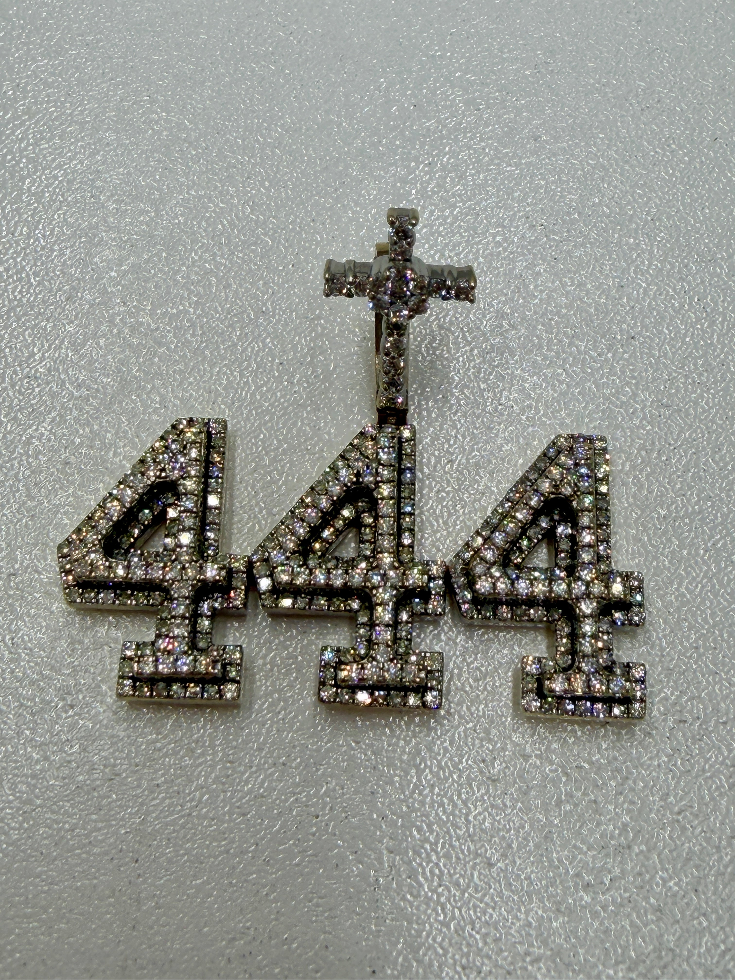 10K White Gold “444” Pendant with Diamond Accents – 18.4g