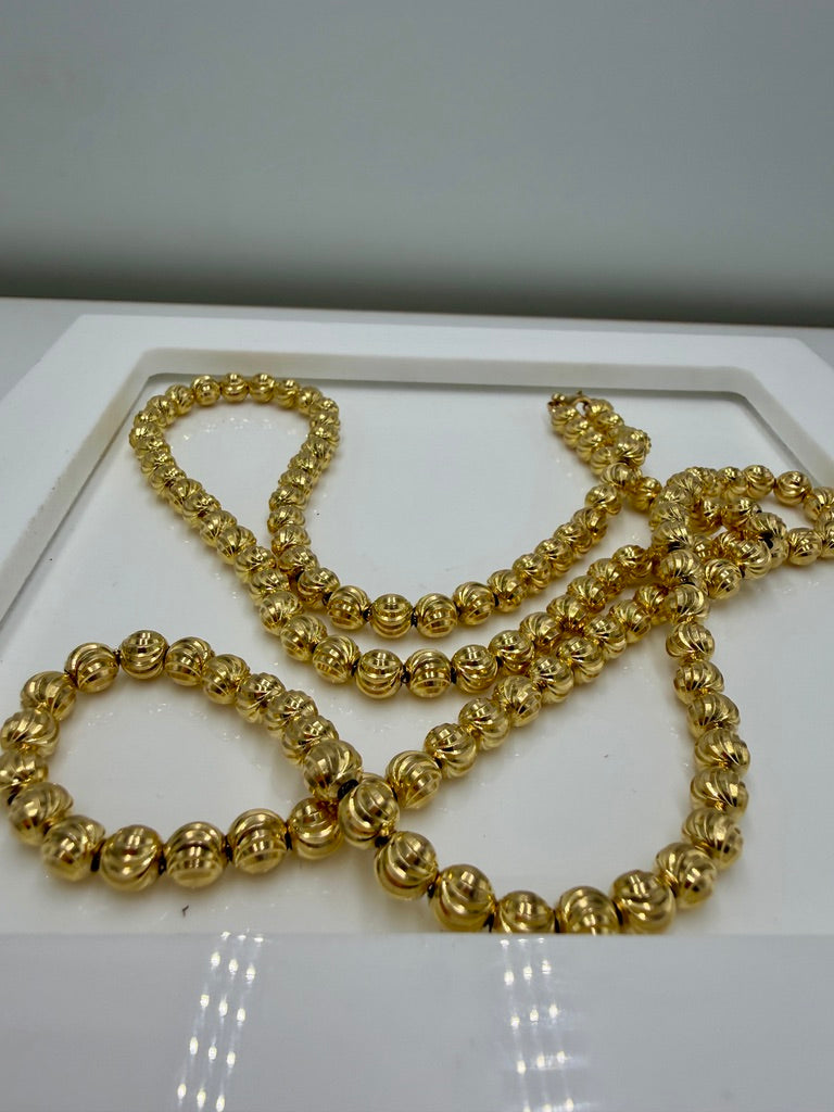 4K Yellow Gold Corrugated Bead Chain – 31” / 5mm Bead Necklace (50.4g)