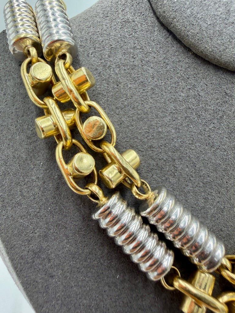 14K Two-Tone Barrel Link Chain – 28” / 9mm Heavy Statement Necklace (43.3g)