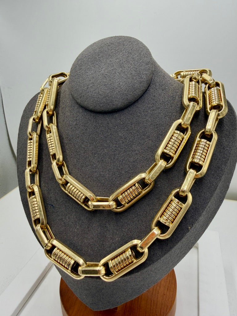 14K Yellow Gold Barrel Link Chain – 30” / 11mm Heavy Statement Necklace (64.2g)