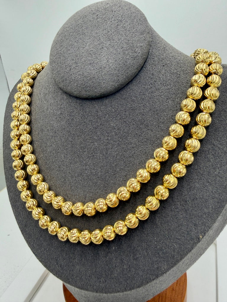 4K Yellow Gold Corrugated Bead Chain – 31” / 5mm Bead Necklace (50.4g)