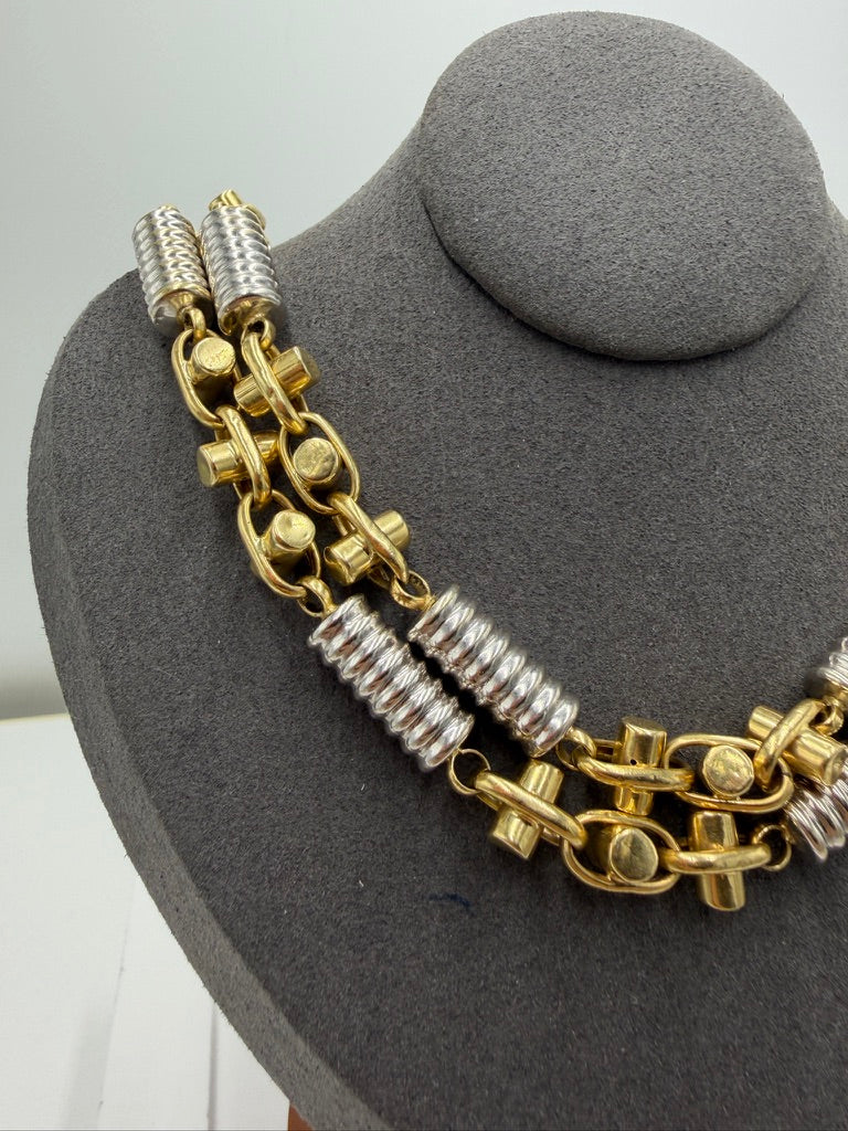 14K Two-Tone Barrel Link Chain – 28” / 9mm Heavy Statement Necklace (43.3g)