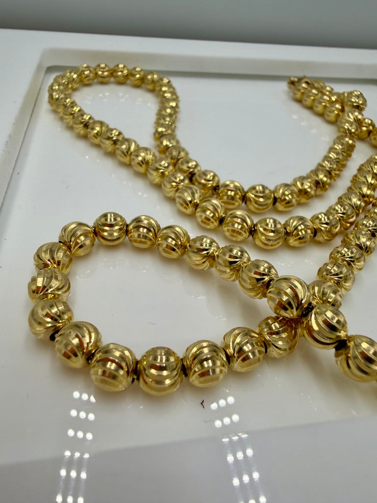 4K Yellow Gold Corrugated Bead Chain – 31” / 5mm Bead Necklace (50.4g)