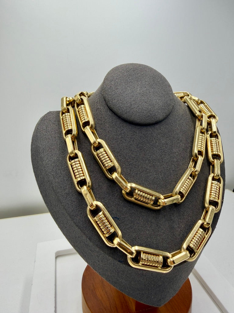 14K Yellow Gold Barrel Link Chain – 30” / 11mm Heavy Statement Necklace (64.2g)
