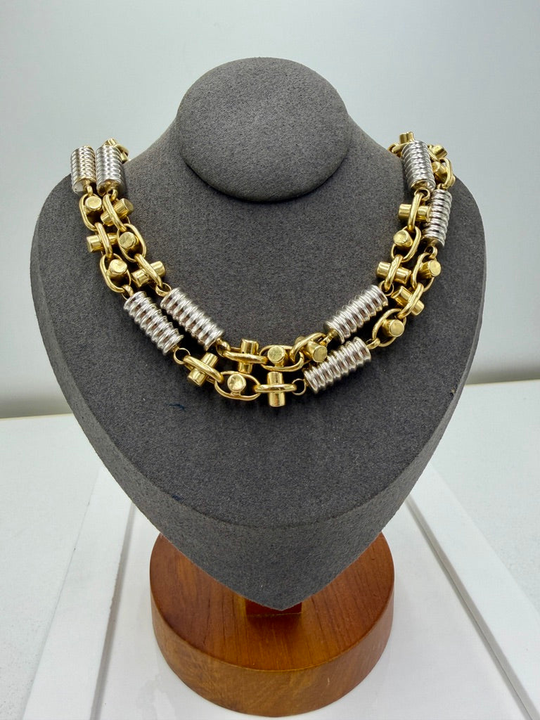 14K Two-Tone Barrel Link Chain – 28” / 9mm Heavy Statement Necklace (43.3g)