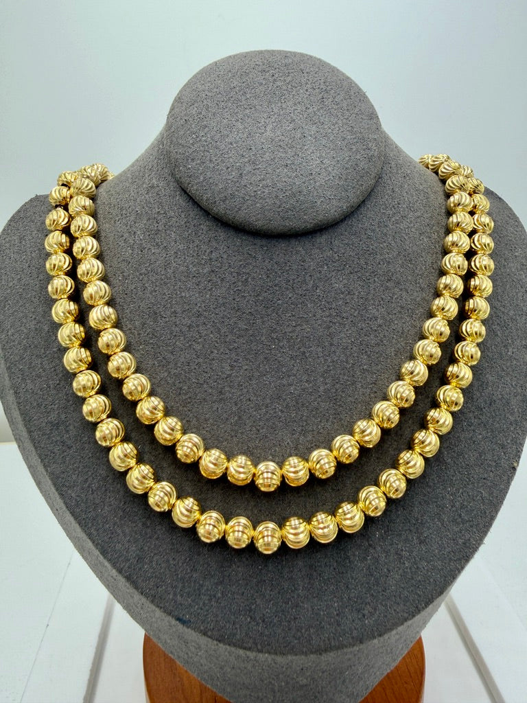 4K Yellow Gold Corrugated Bead Chain – 31” / 5mm Bead Necklace (50.4g)