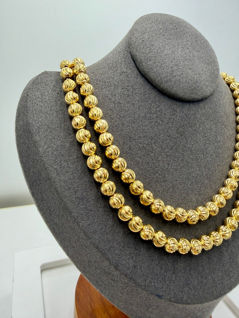 4K Yellow Gold Corrugated Bead Chain – 31” / 5mm Bead Necklace (50.4g)