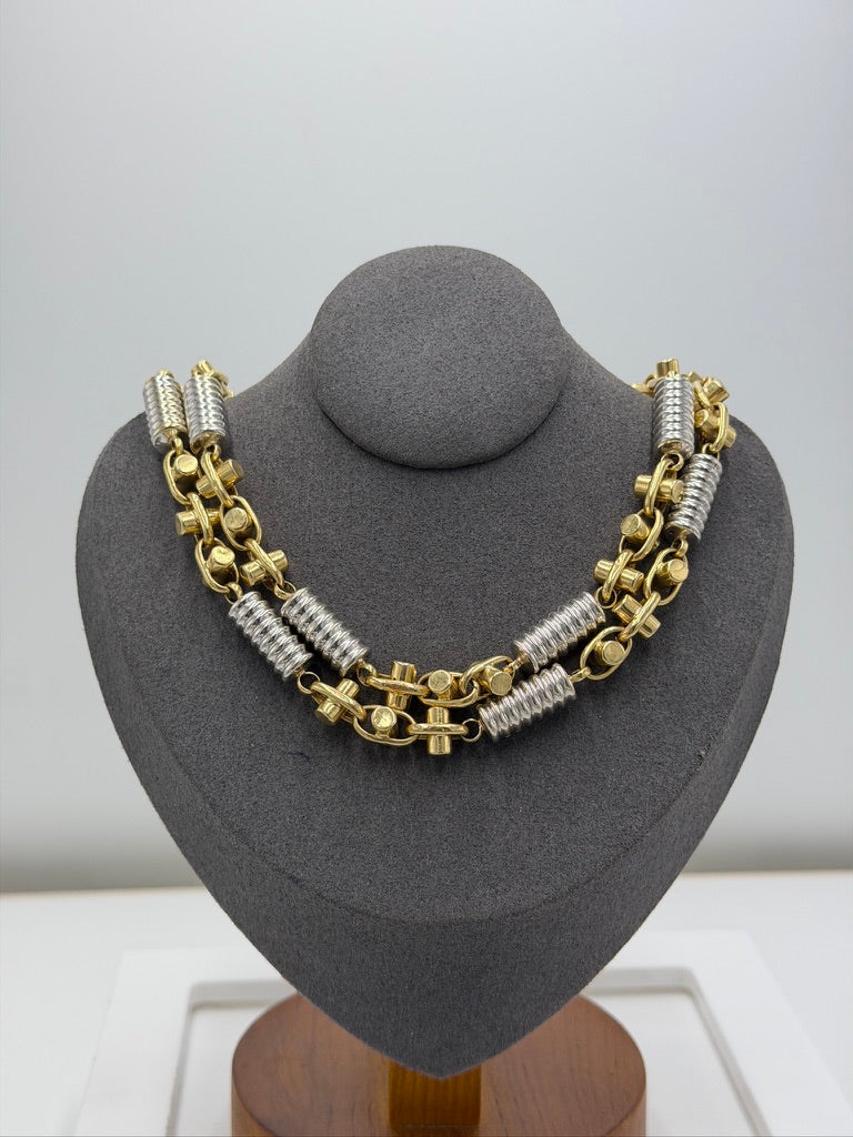 14K Two-Tone Barrel Link Chain – 28” / 9mm Heavy Statement Necklace (43.3g)