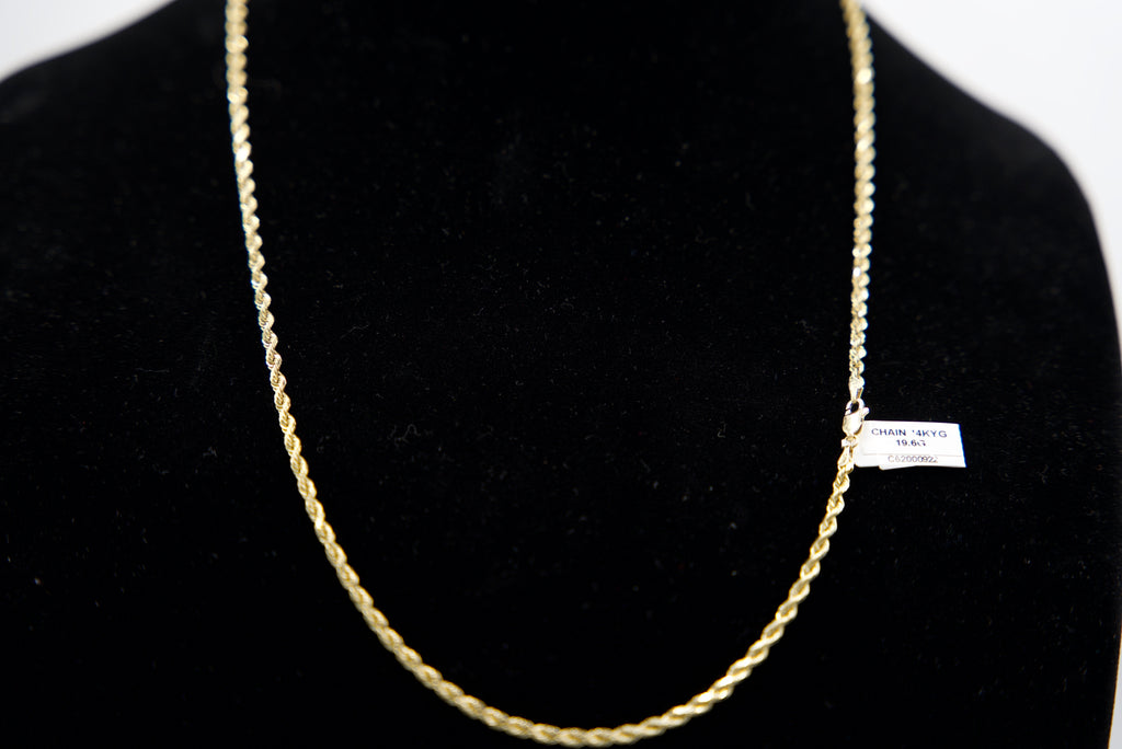 14K Gold Rope Chain 9.3 Grams 24 Inches 3mm