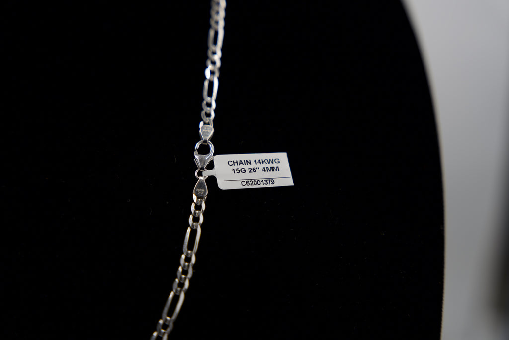 14K White Gold Figaro Chain 15 Grams 26 Inches 4mm