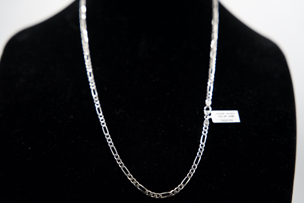 14K White Gold Figaro Chain 15 Grams 26 Inches 4mm