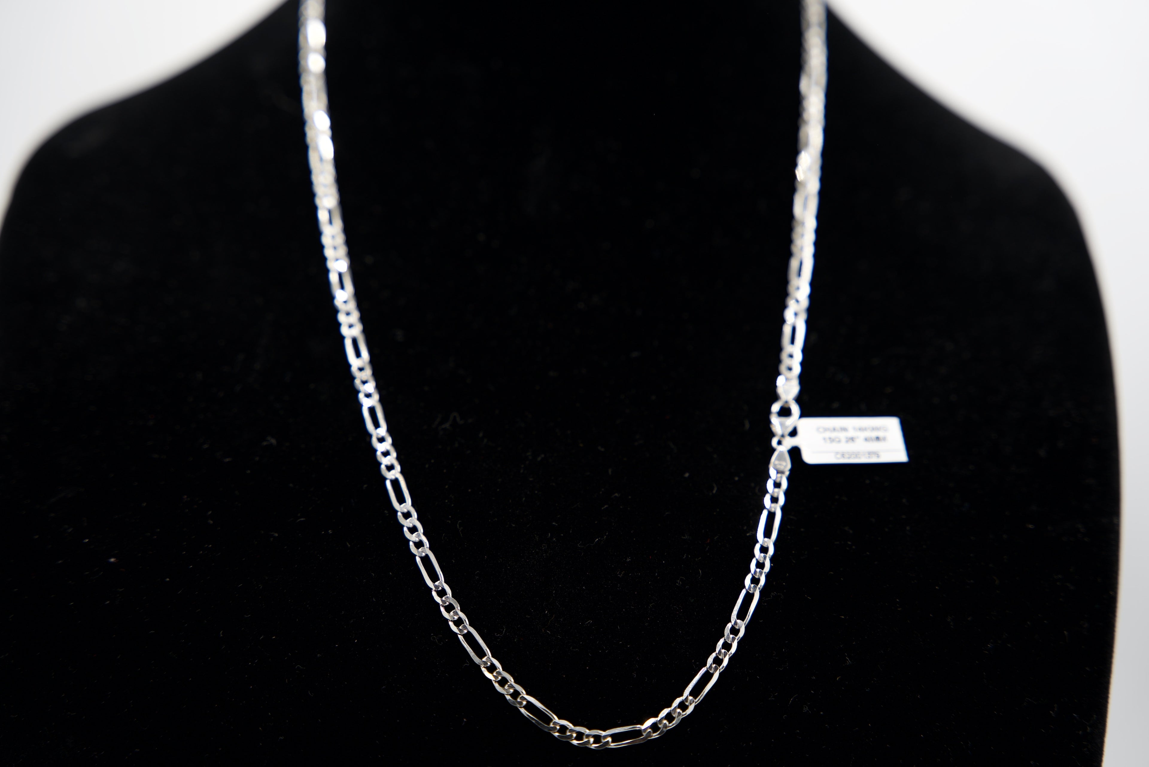 14K White Gold Figaro Chain 15 Grams 26 Inches 4mm