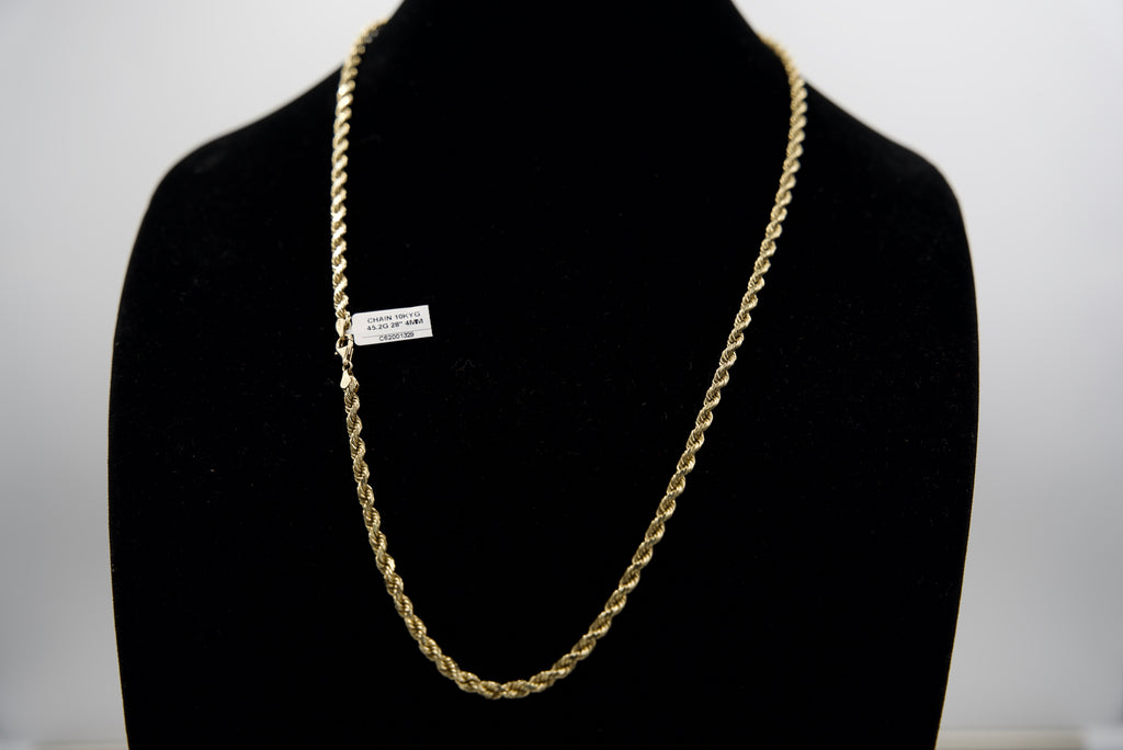 10K Gold Rope Chain 45.2 Grams 28 Inches 4mm