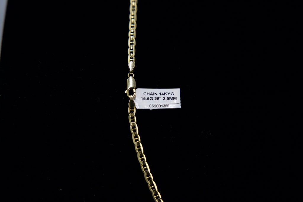 14K Gold Mariner Link Chain 15.5 Grams 26 Inches 3.5mm
