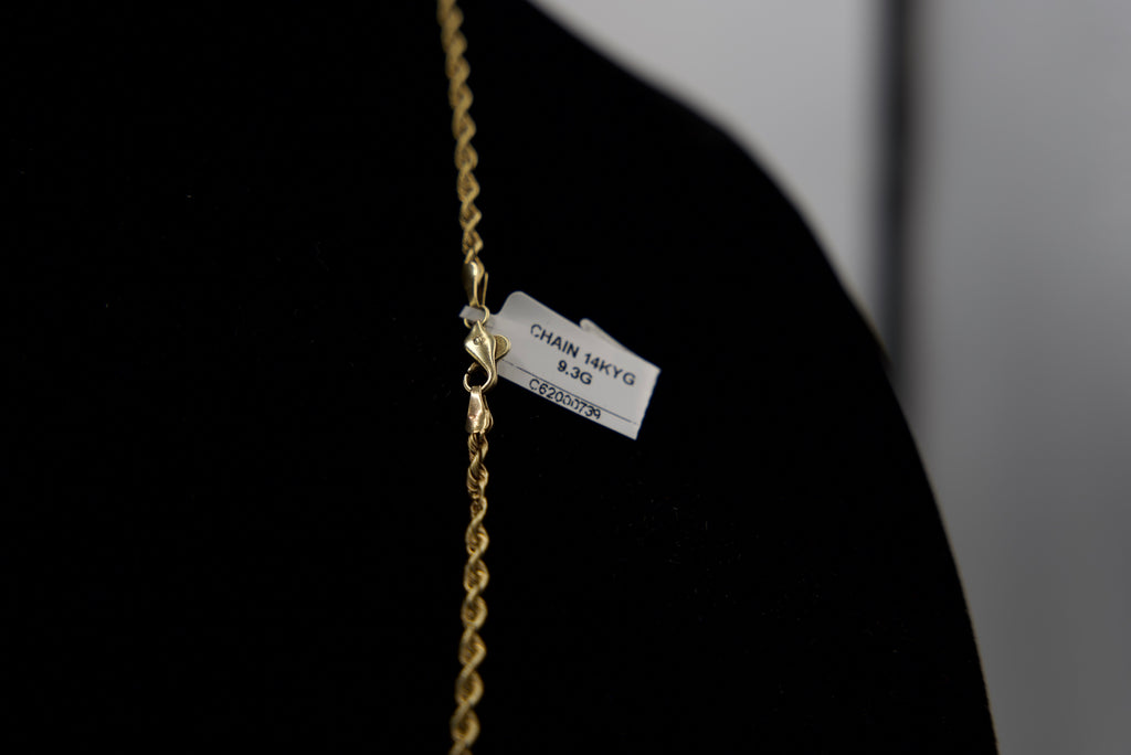 14K Gold Rope Chain 9.3 Grams 24 Inches 3mm