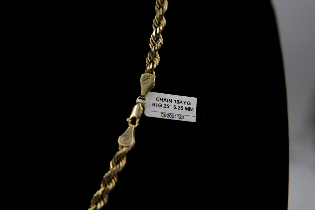 10K Gold Rope Chain 61 Grams 25 Inches 5.25mm