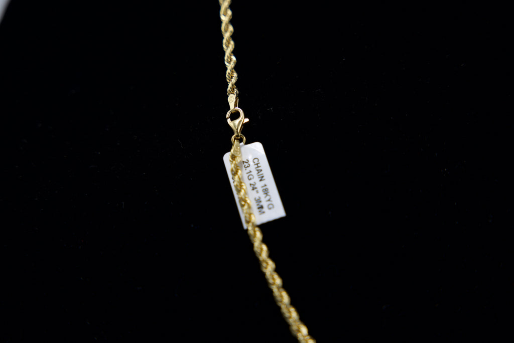 18K Gold Rope Chain 23.1 Grams 24 Inches 3mm