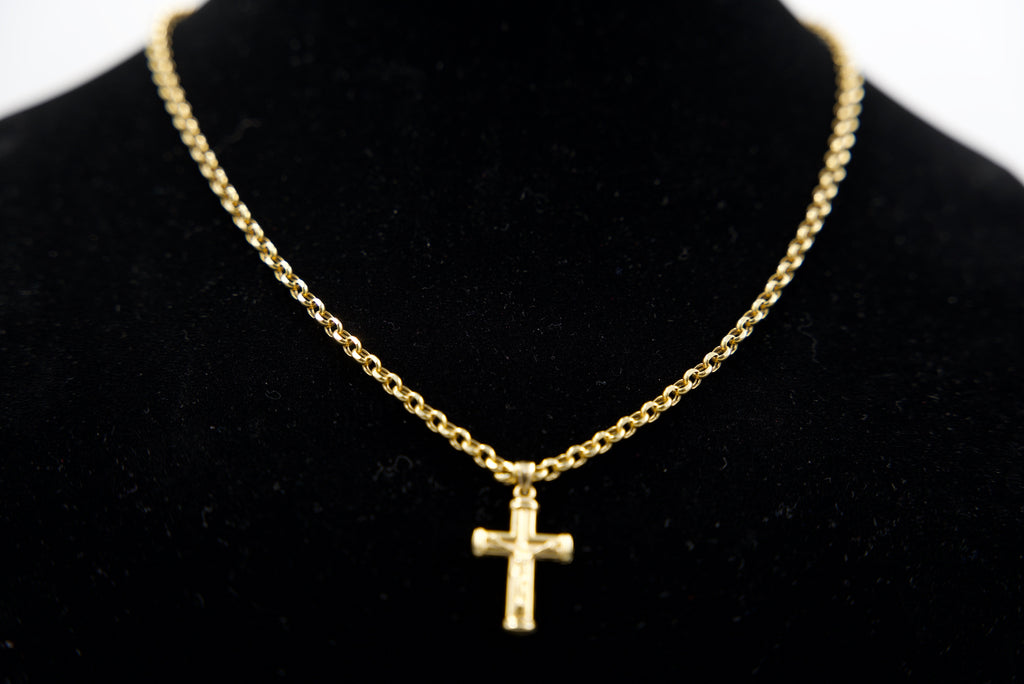 14K Gold Rolo Chain With Cross Pendant 12.6 Grams 22 Inches 3.5mm