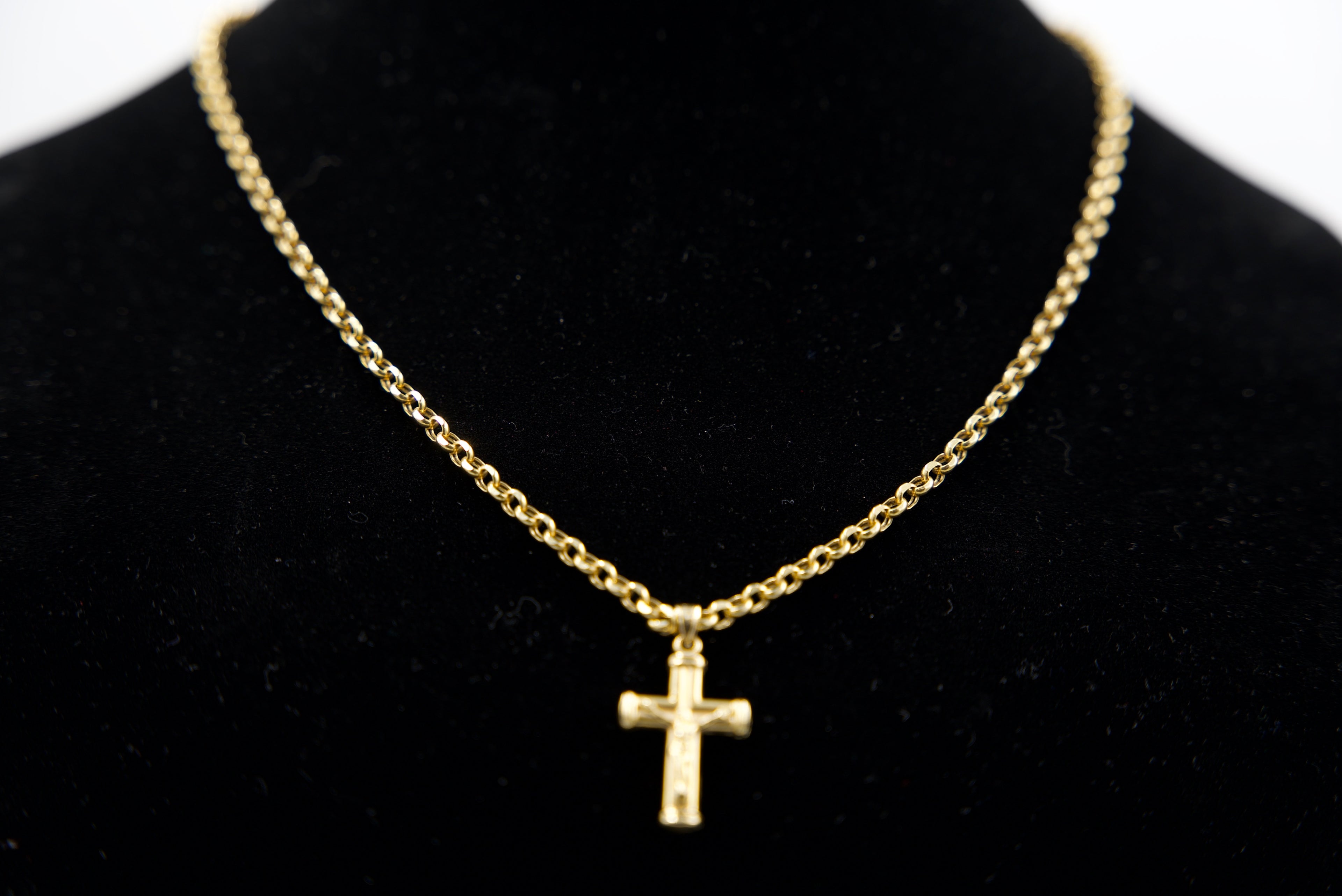 14K Gold Rolo Chain With Cross Pendant 12.6 Grams 22 Inches 3.5mm