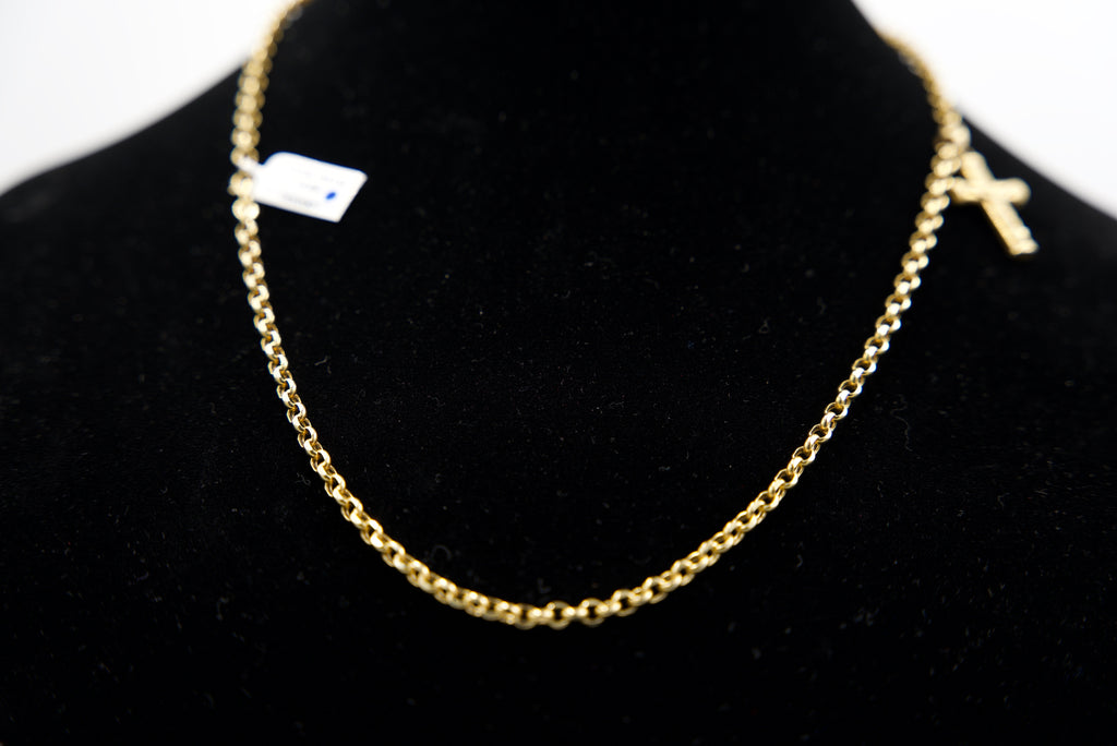 14K Gold Rolo Chain With Cross Pendant 12.6 Grams 22 Inches 3.5mm