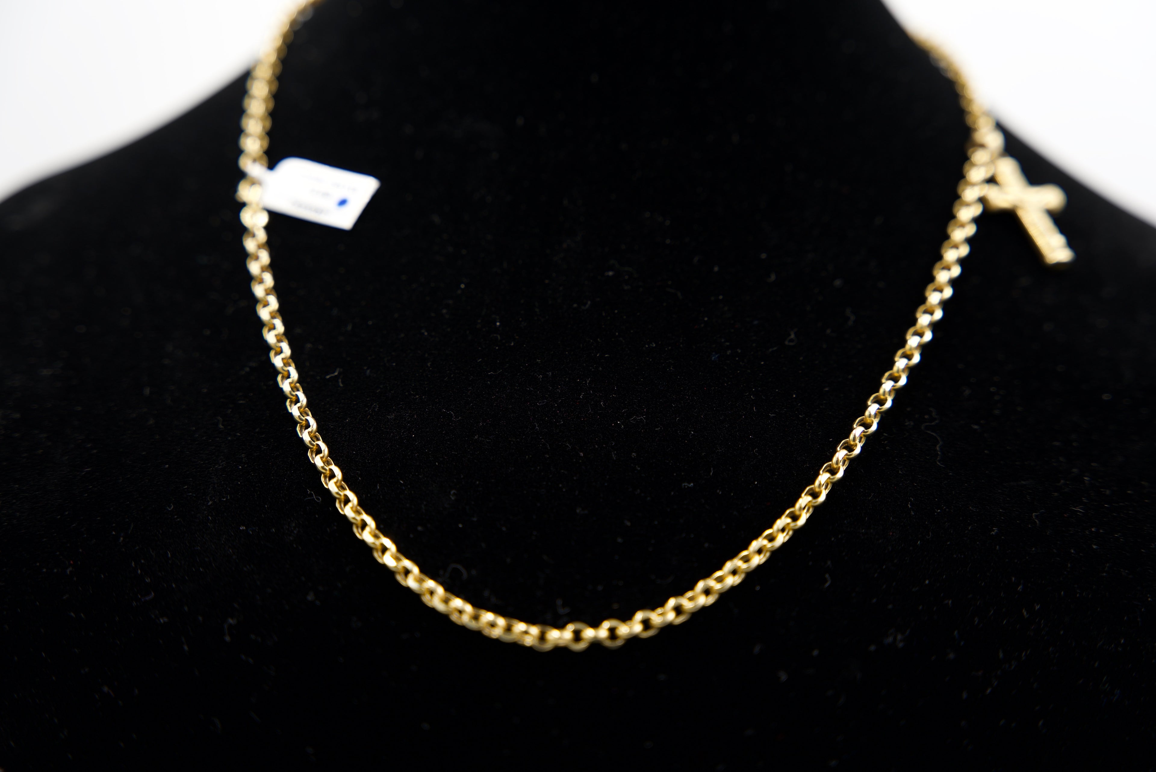 14K Gold Rolo Chain With Cross Pendant 12.6 Grams 22 Inches 3.5mm