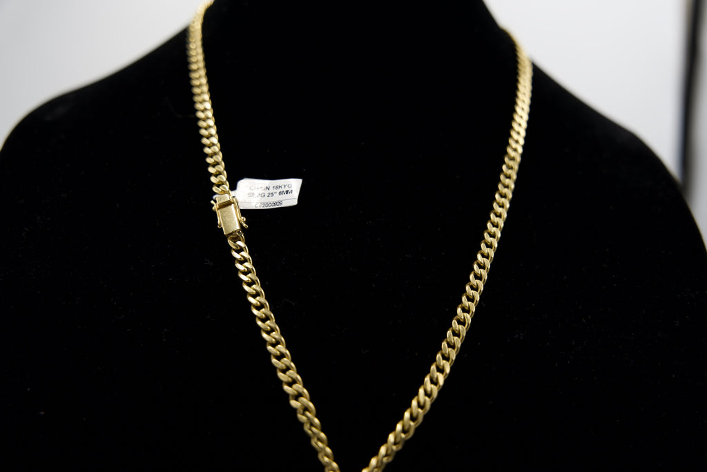 18K Gold Cuban Link Chain 68.3 Grams 25 Inches 6mm (CROSS SEPERATE)