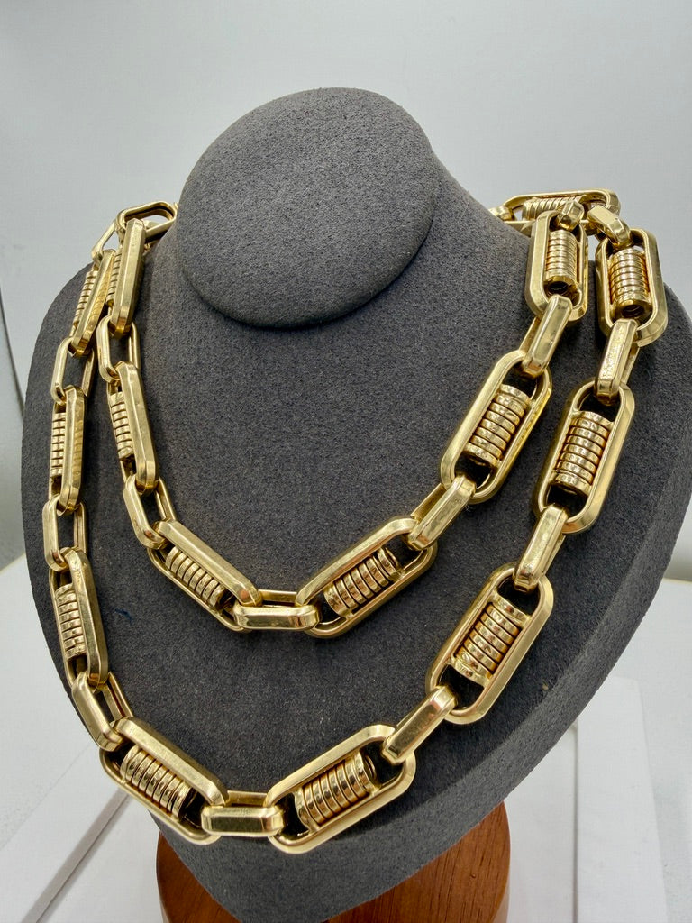 14K Yellow Gold Barrel Link Chain – 30” / 11mm Heavy Statement Necklace (64.2g)