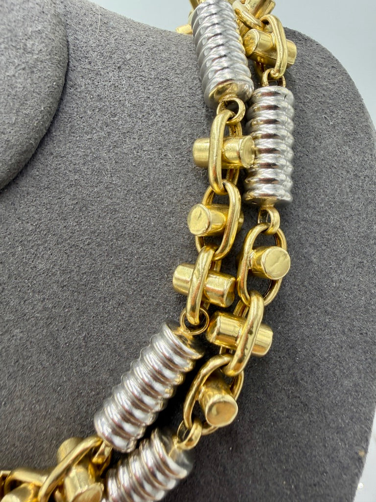 14K Two-Tone Barrel Link Chain – 28” / 9mm Heavy Statement Necklace (43.3g)