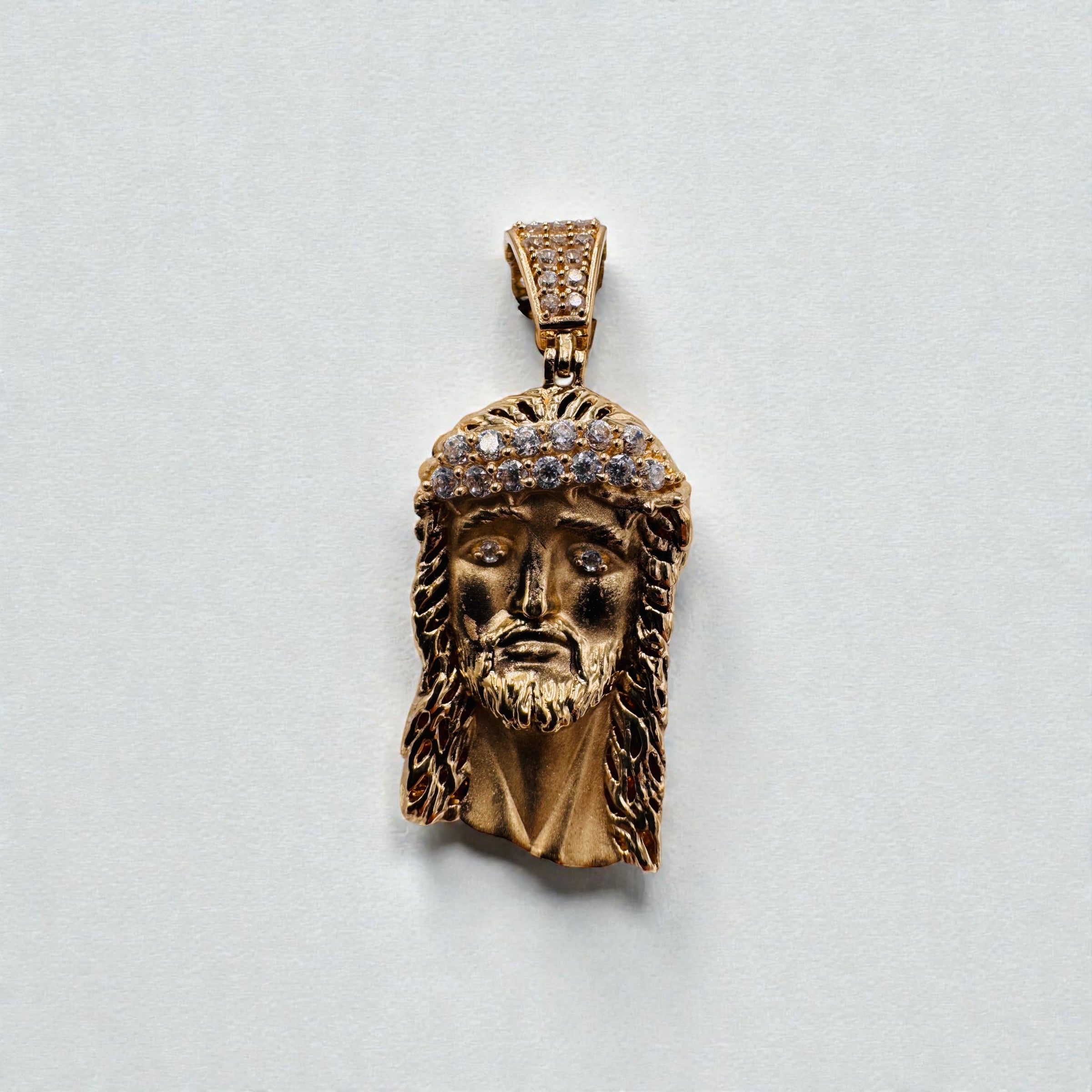 14K Yellow Gold Jesus Face Pendant w/ Diamond Crown – 4.4 Grams