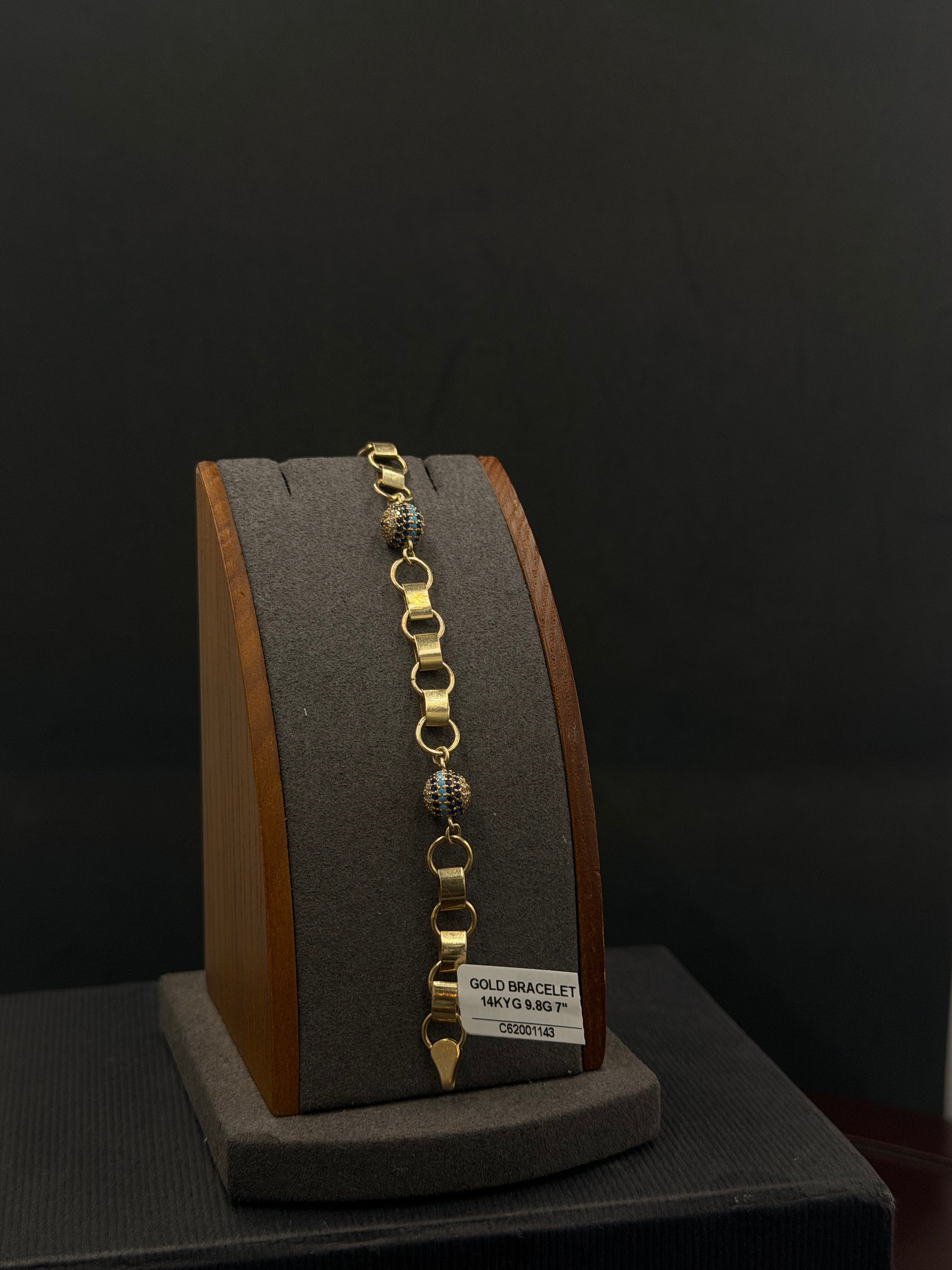 14K Gold Evil Eye Bracelet – 9.8 Grams | 7 Inches