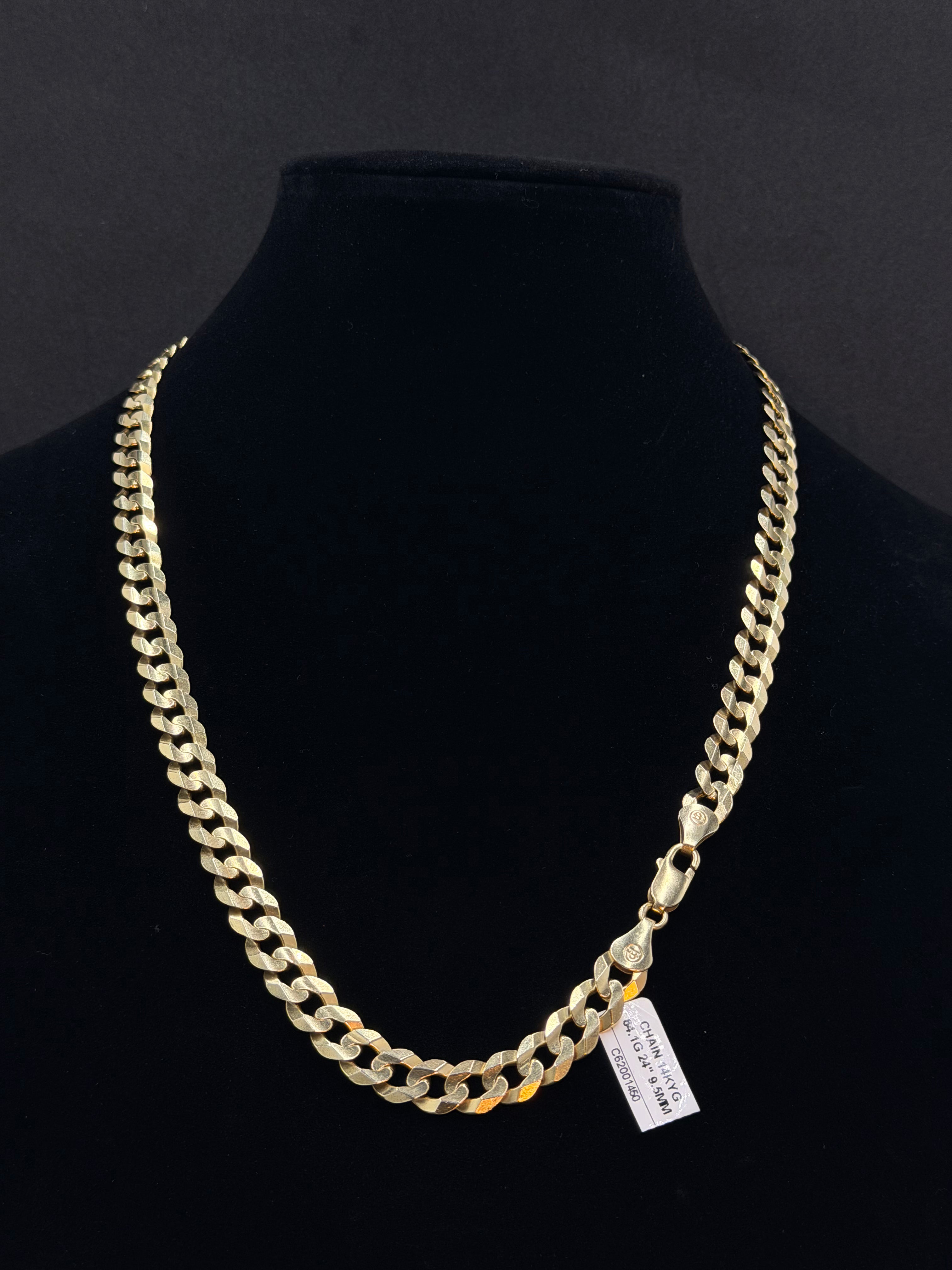 14K Gold Curb Link Chain 64.1 Grams 24 Inches 9.5mm