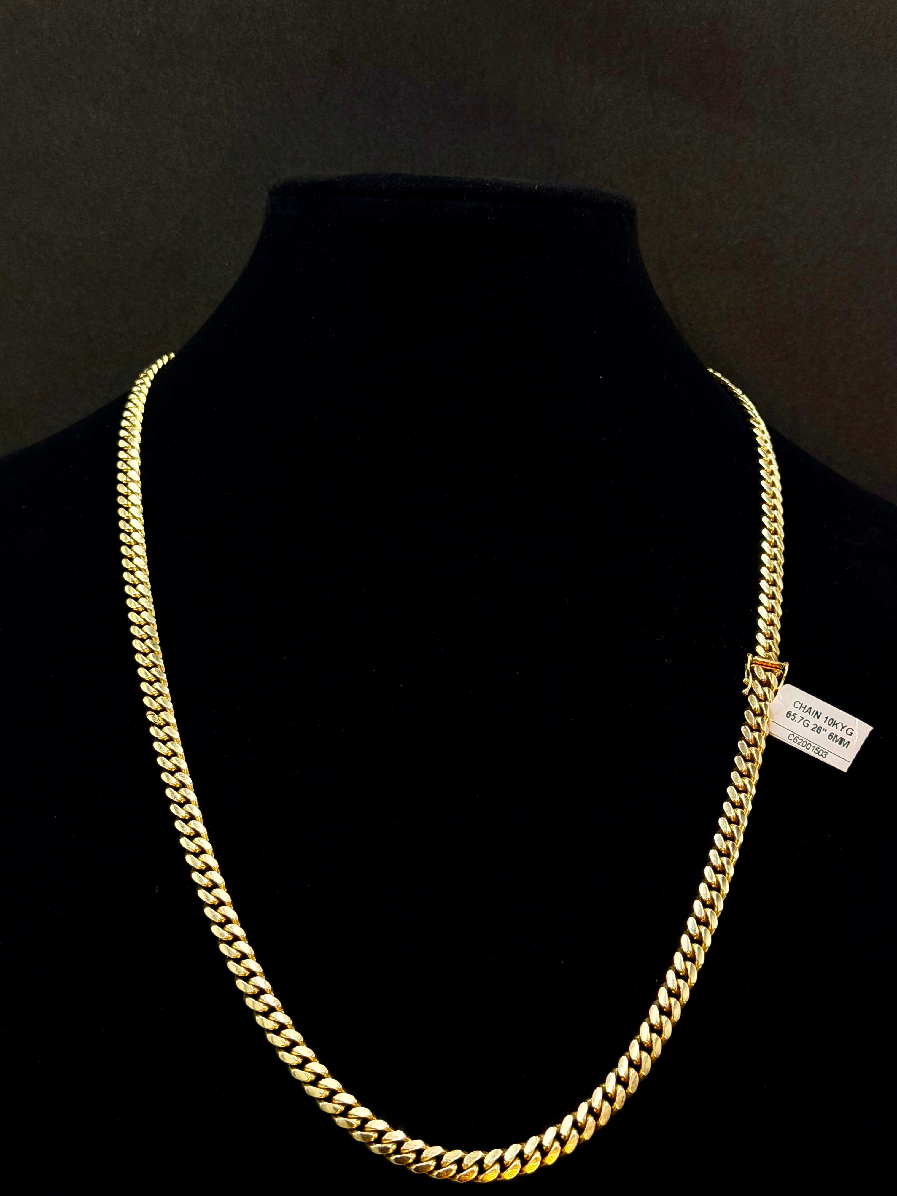 10K Gold Miami Cuban Link Chain 65.1 Grams 26 Inches 6mm