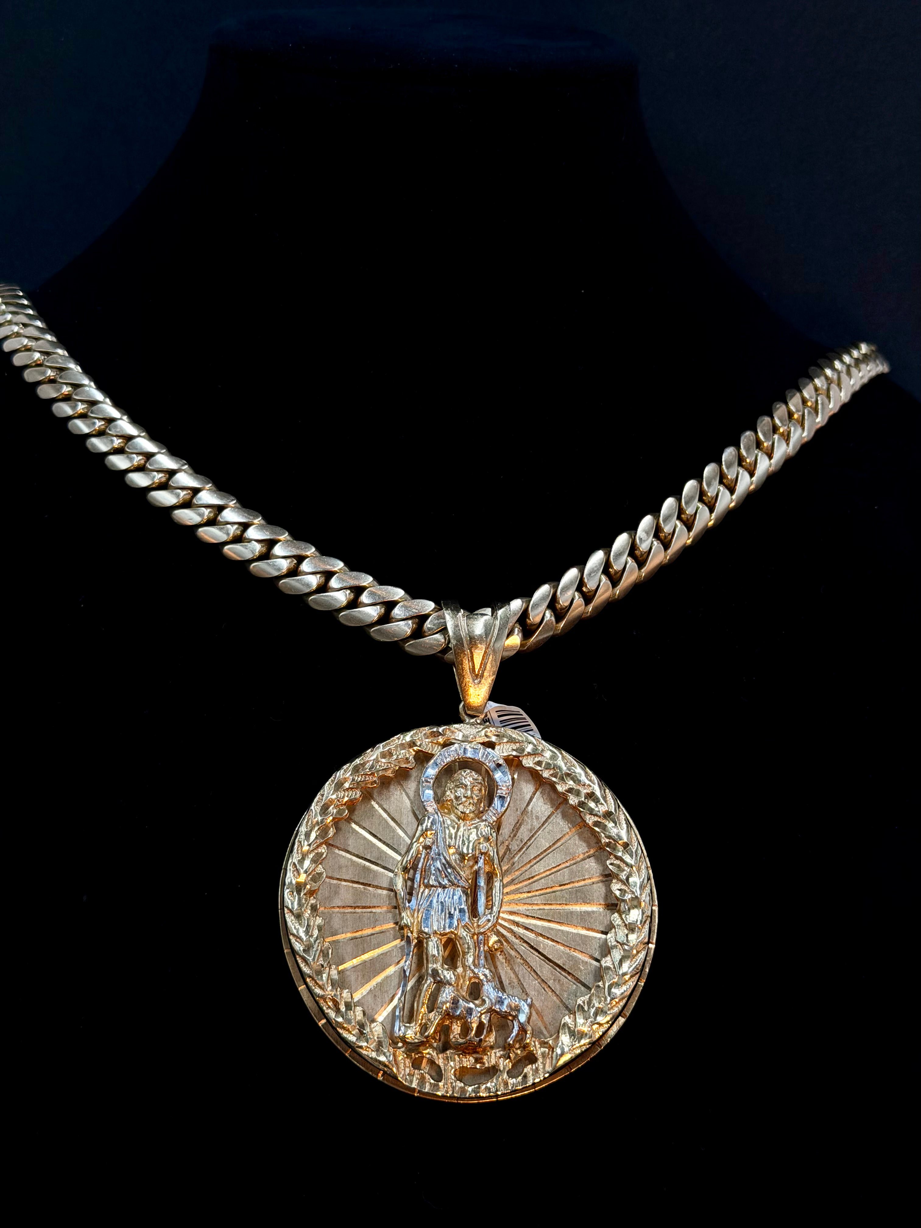 10K Gold Saint Lazarus Pendant 47.3 Grams Large Religious Medallion