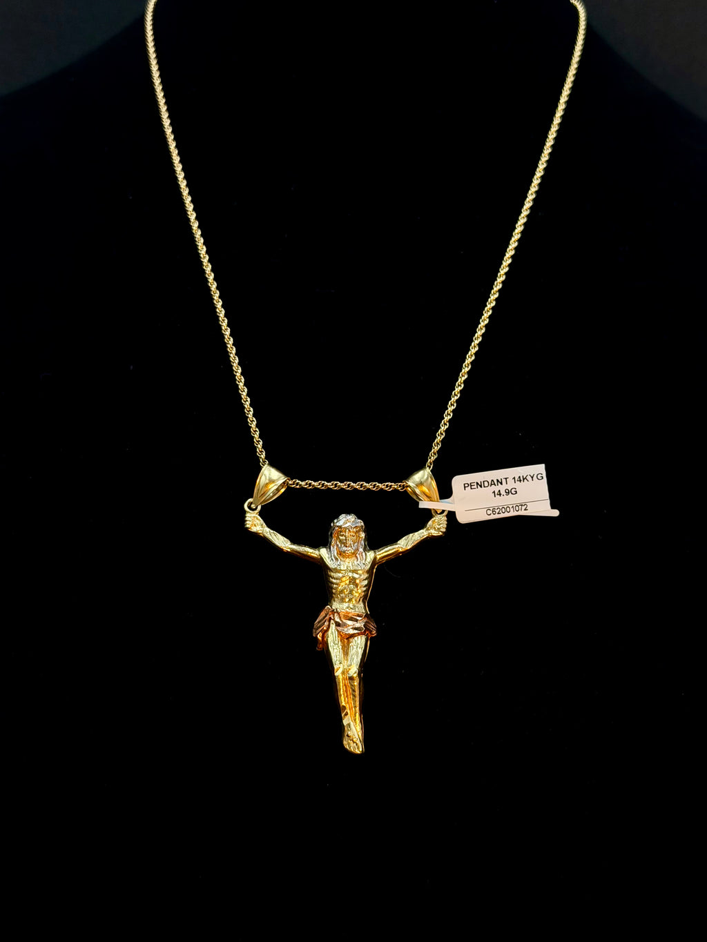 14K Gold Crucifix Pendant 14.9 Grams Detailed Jesus Cross Pendant