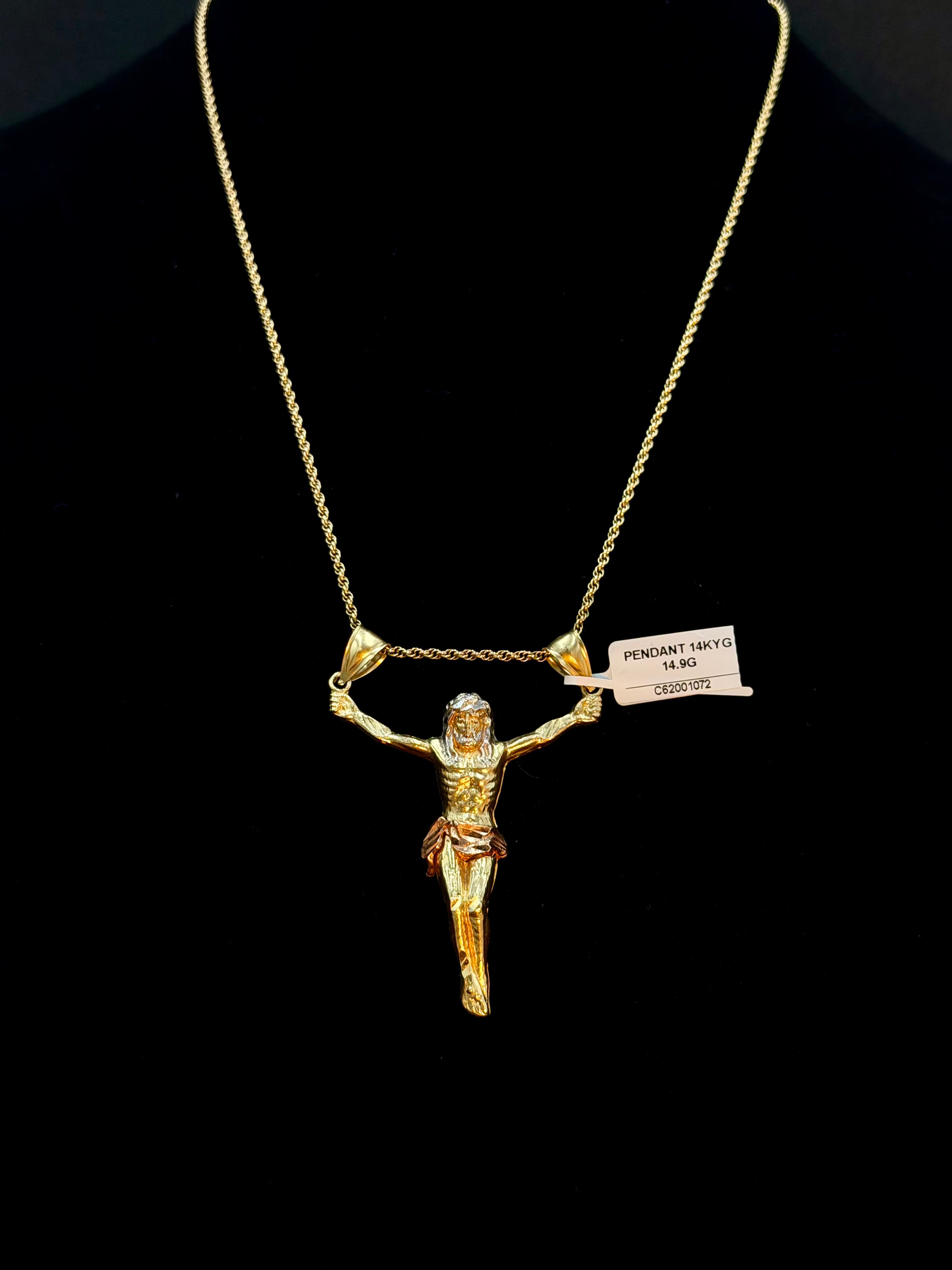 14K Gold Crucifix Pendant 14.9 Grams Detailed Jesus Cross Pendant