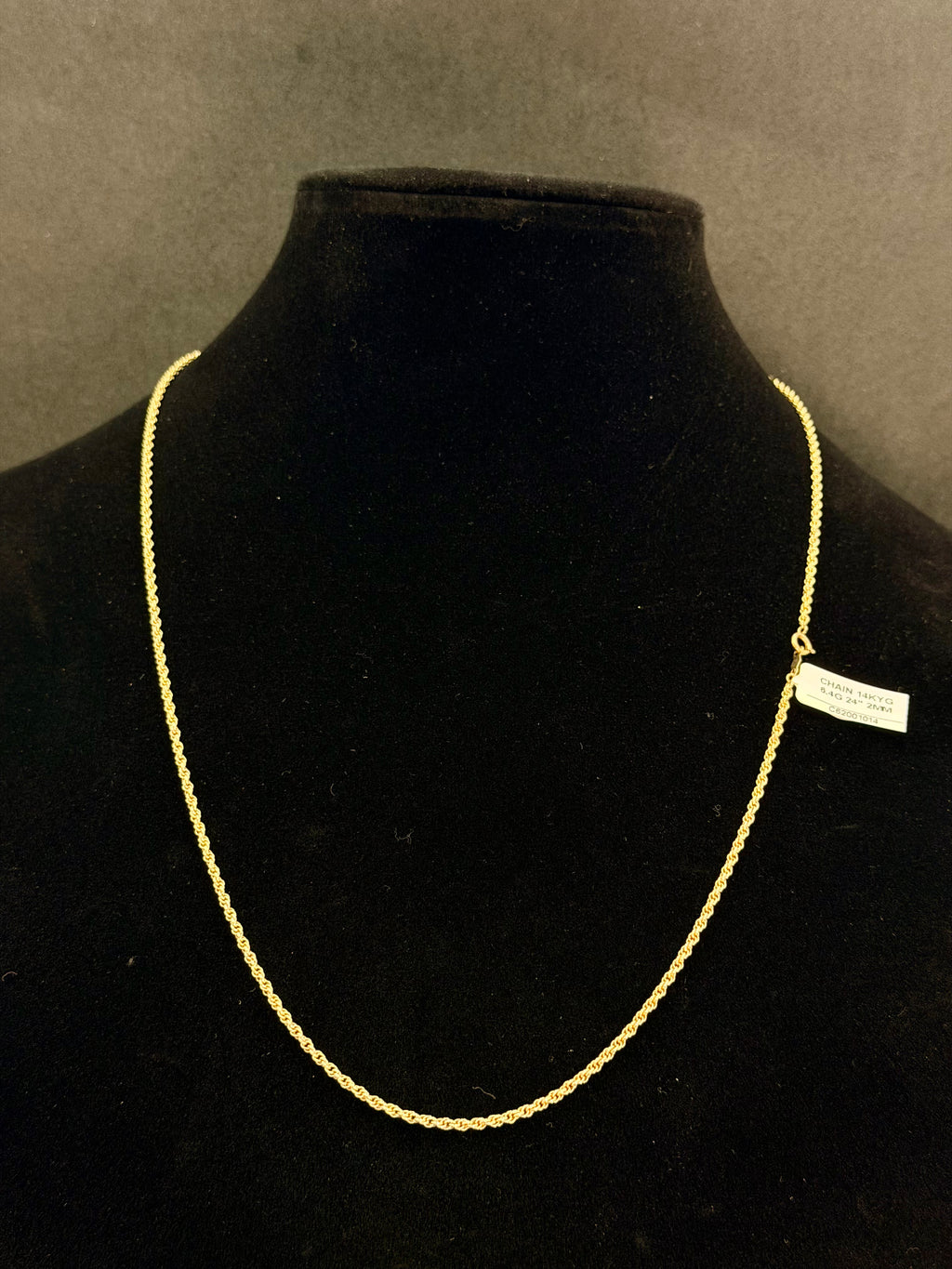 14K Gold Rope Chain 6.4 Grams 24 Inches 2mm