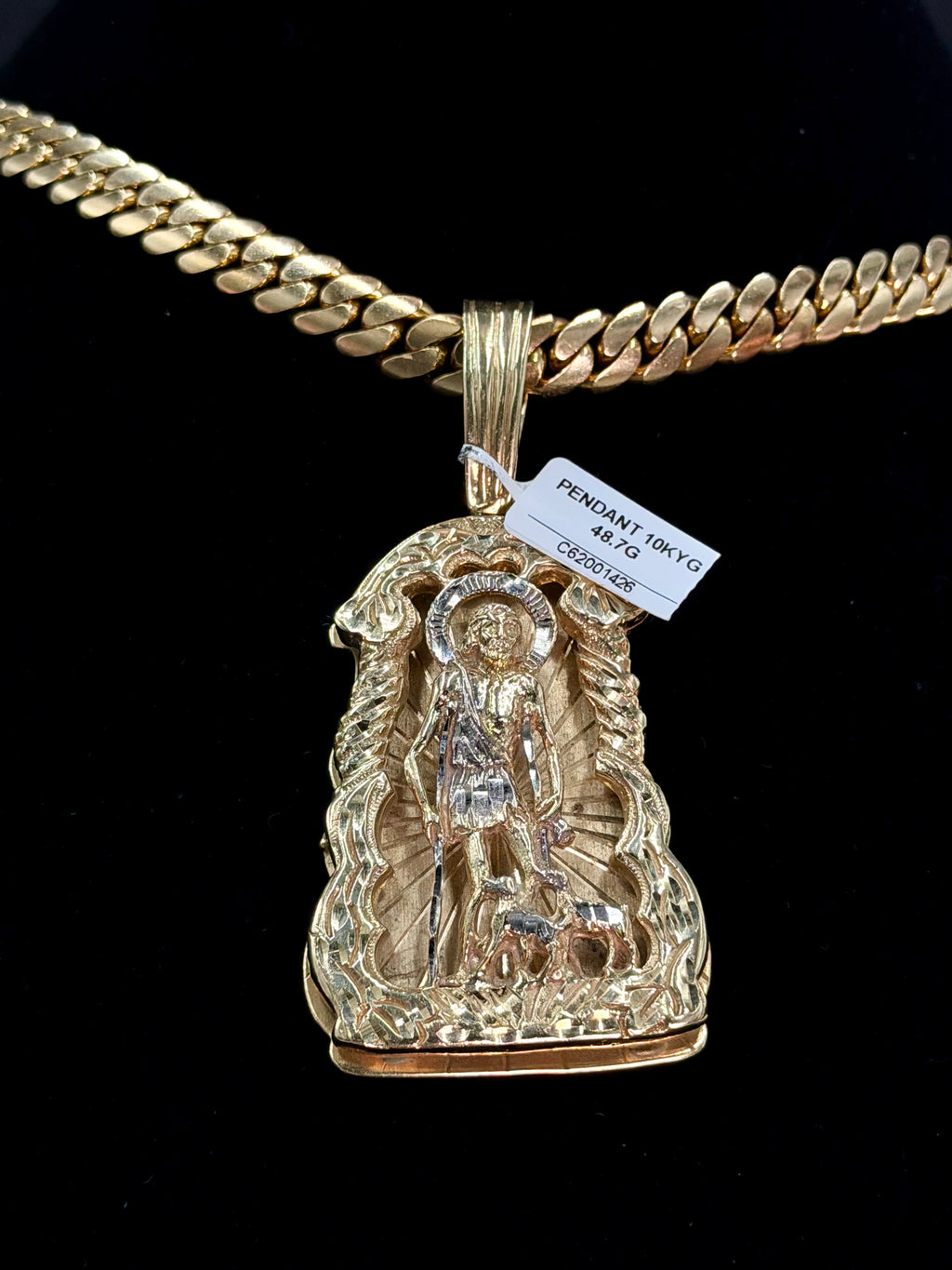 10K Gold Saint Lazarus Pendant 48.7 Grams Large Two-Tone Religious Pendant