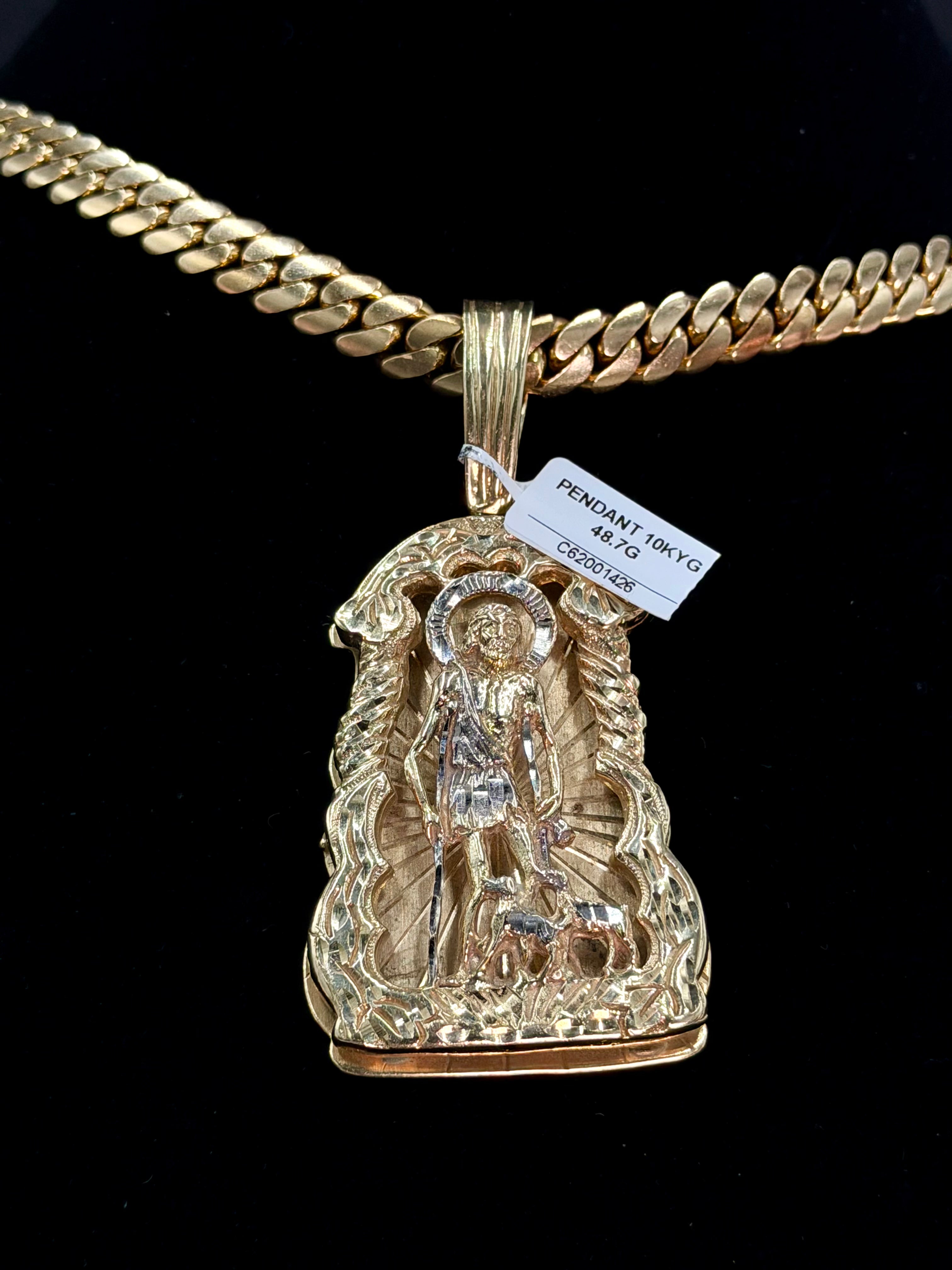 10K Gold Saint Lazarus Pendant 48.7 Grams Large Two-Tone Religious Pendant