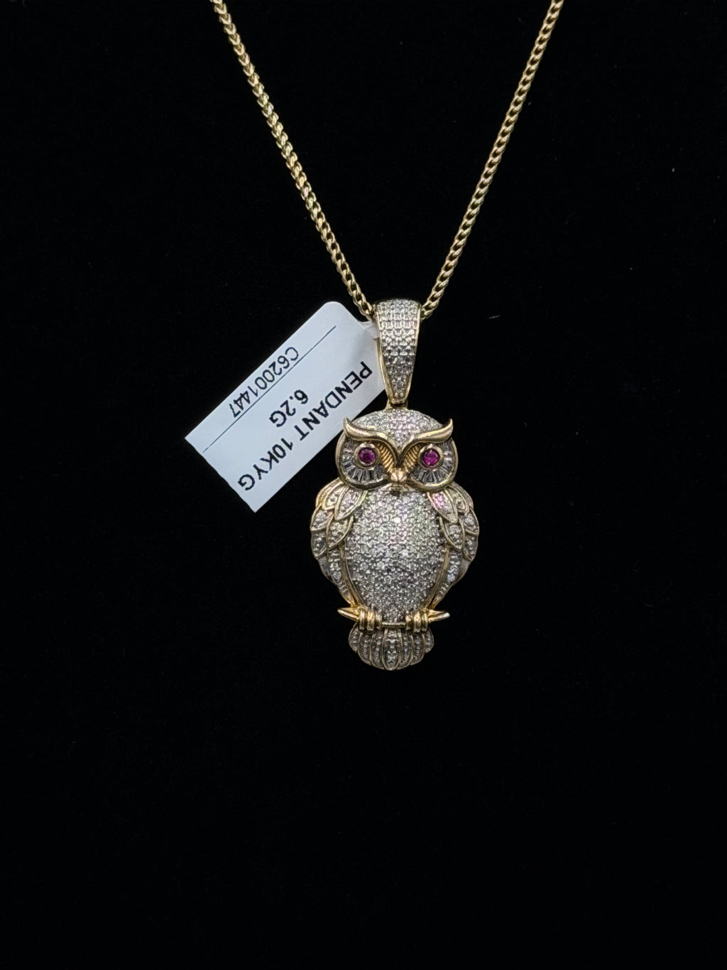 10K Gold Diamond Owl Pendant with Ruby Eyes – 6.2 Grams