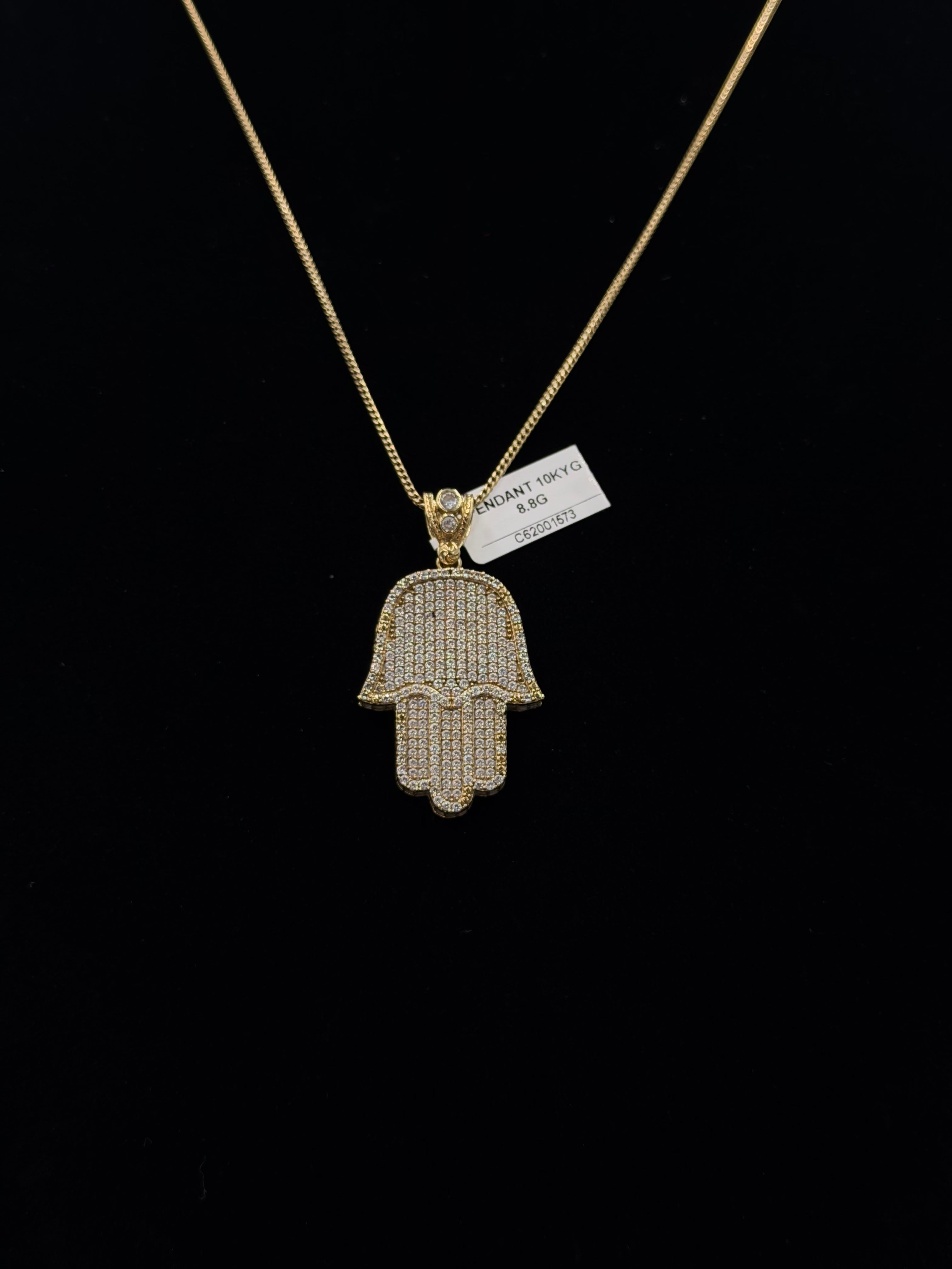 10K Gold Diamond Hamsa Hand Pendant – 8.8 Grams