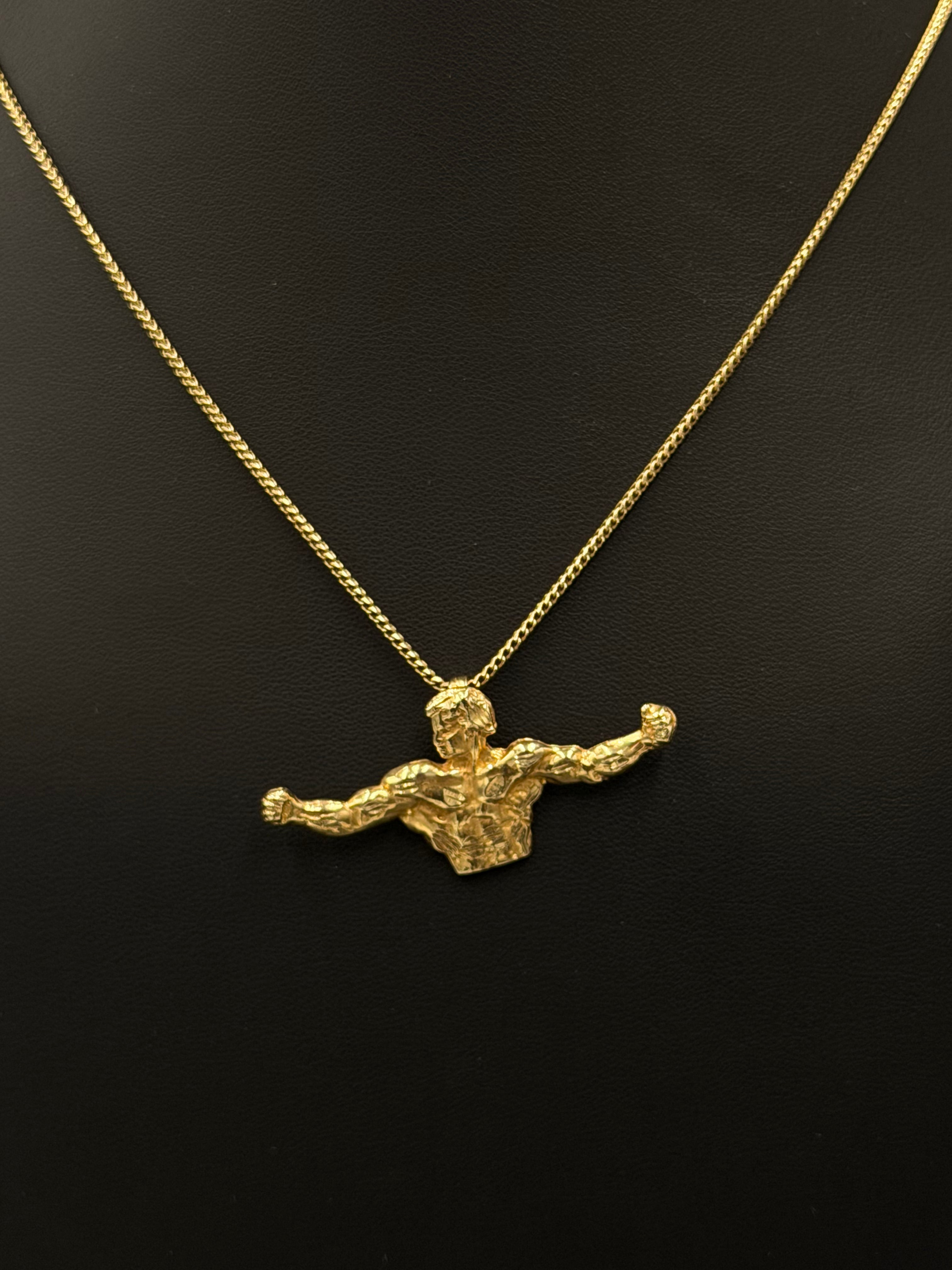 14K Yellow Gold Muscle Man Pendant – Fitness Champion Charm 4.5G