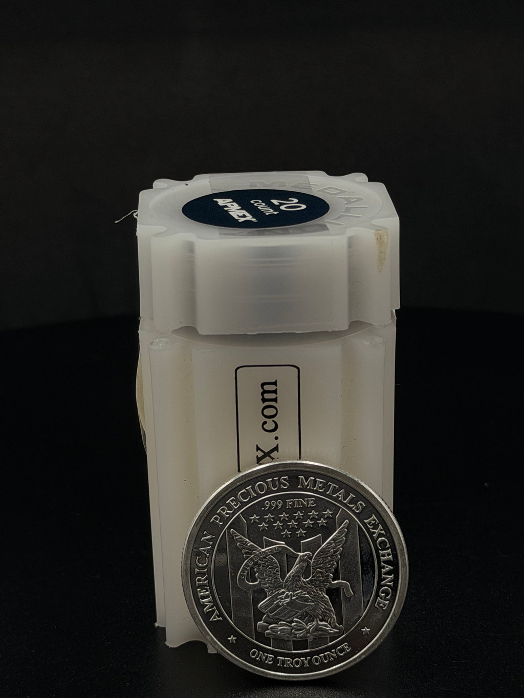 APMEX MintDirect sealed tube containing 20 one-ounce .999 fine silver coins for a total of 20 Troy Ounces of investment-grade silver bullion.