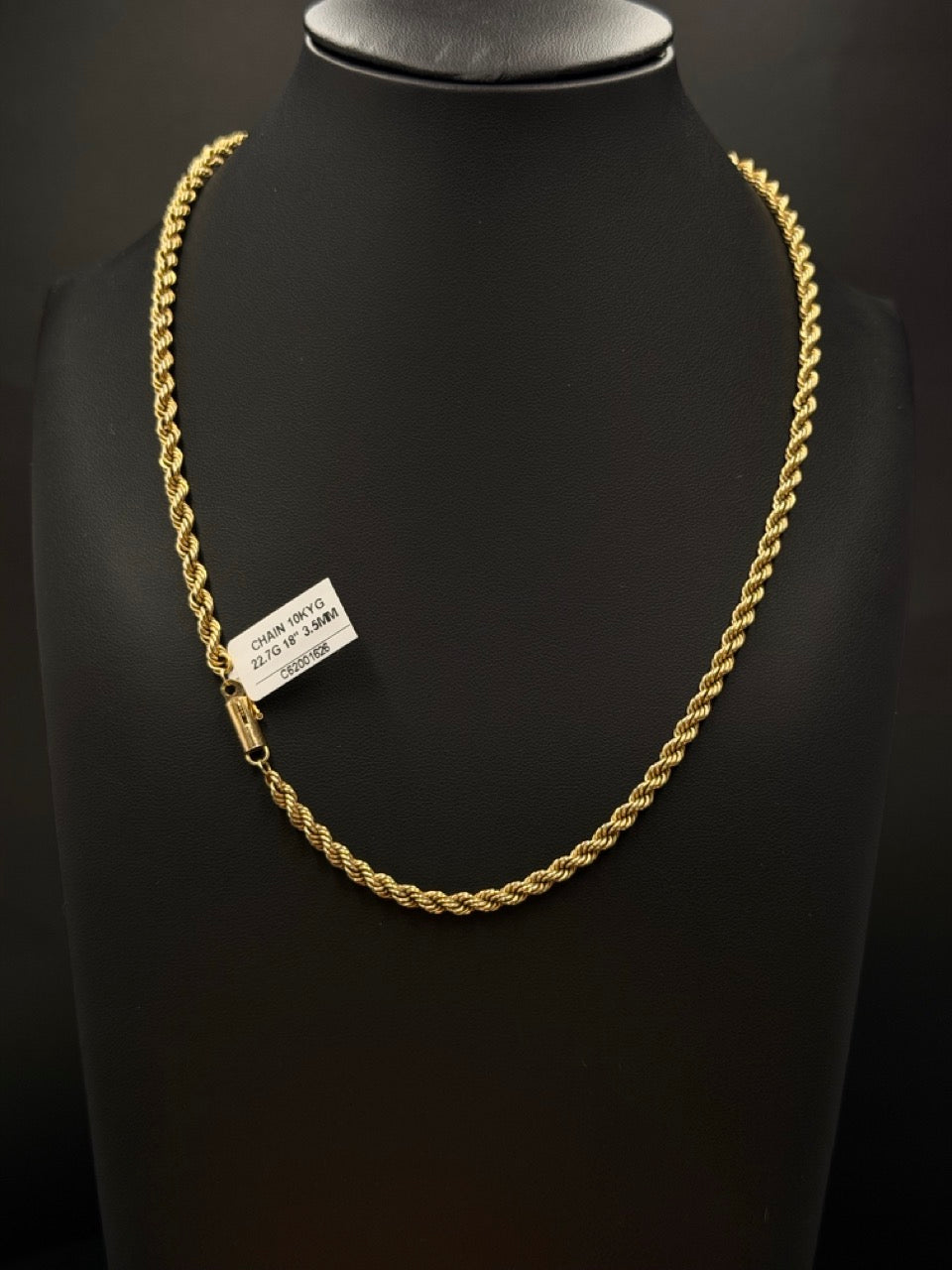 10K Yellow Gold Rope Chain 18” 3.5mm 22.7 Grams