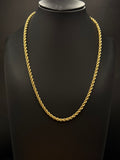 10K yellow gold rope chain measuring 18 inches long and 3.5mm wide, weighing 22.7 grams, displayed on a black jewelry bust.