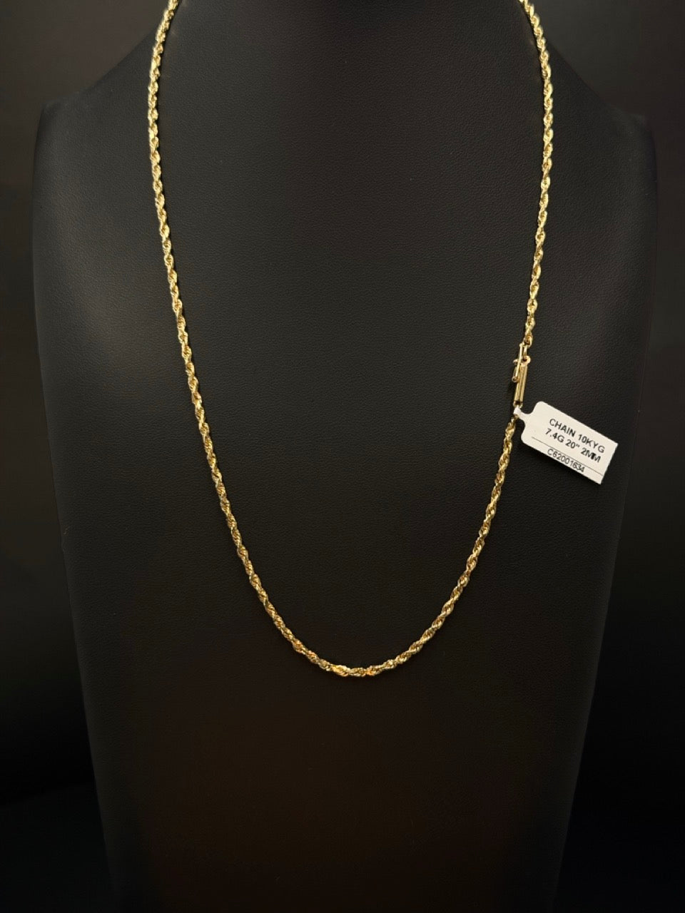 10K Yellow Gold Rope Chain 20” 2mm 7.4 Grams