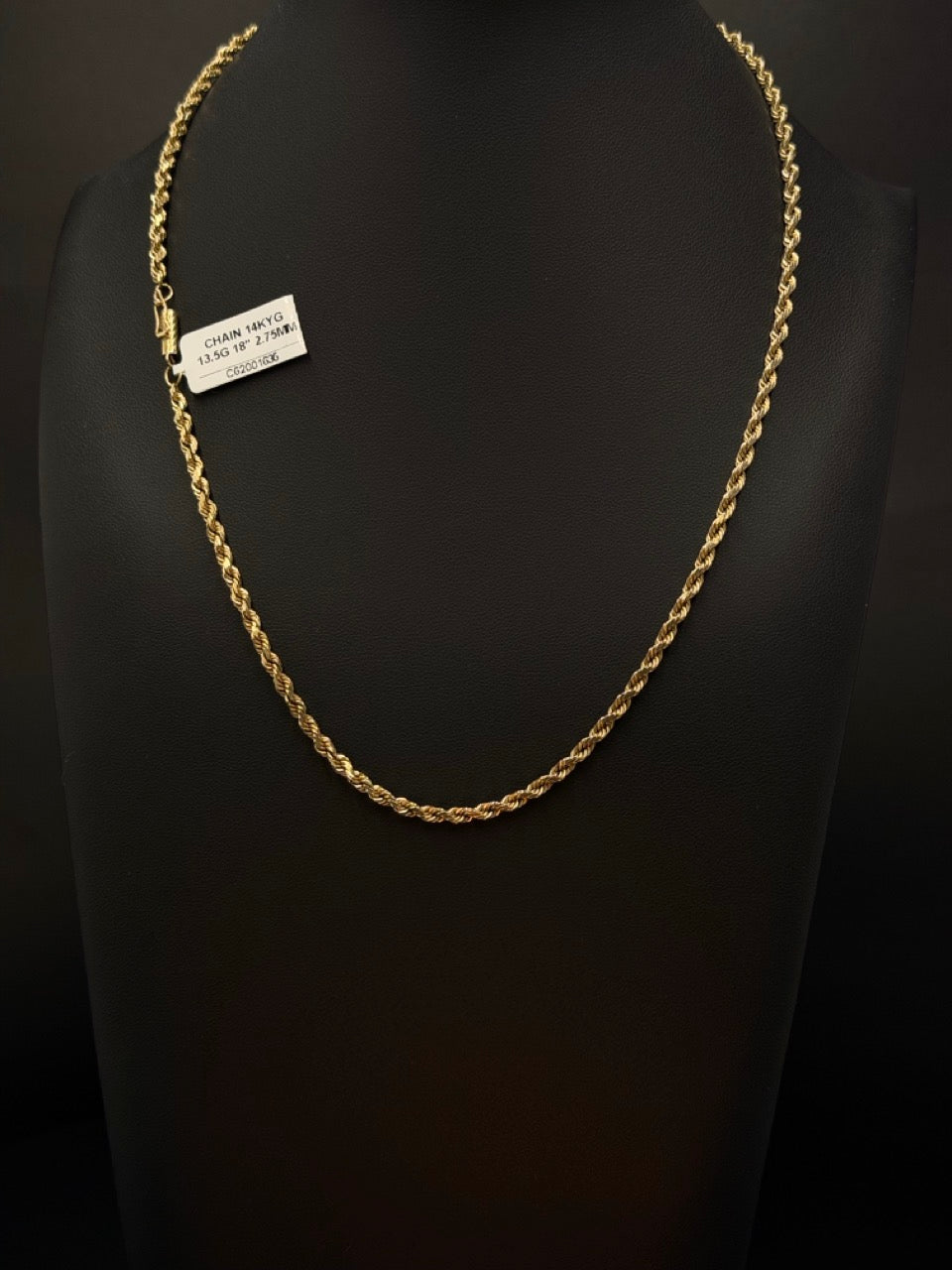 14K Yellow Gold Rope Chain 18” 2.75mm 13.5 Grams