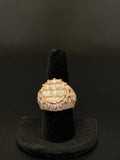 Bold 10K Rose Gold Simulant Cluster Ring weighing 16.2 grams. Size 9 men’s statement ring featuring a large baguette-style cluster design. Acima Financing Available.
